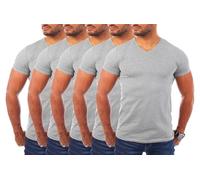 Young & Rich Herren Uni T-Shirt mit V-Ausschnitt Basic V-Neck Tee mit Stretchanteilen einfarbig Slim fit 1700, Grösse:M, Farbe:Grau Melange (5er Pack)