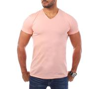 Young & Rich Herren Uni T-Shirt mit V-Ausschnitt Basic V-Neck Tee mit Stretchanteilen einfarbig Slim fit 1700, Grösse:XXL, Farbe:Rosa