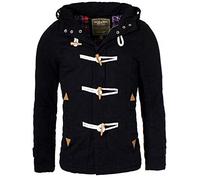 Young & Rich Herren Winterjacke Dufflecoat Kurzmantel Parka Jacke warm gefüttert mit Kapuze Slimfit JK-414, Grösse:S, Farbe:Schwarz