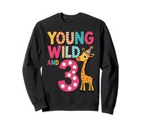 Young Wild and Three Cute Giraffe Kids Birthday Age 3 Kids Sweatshirt