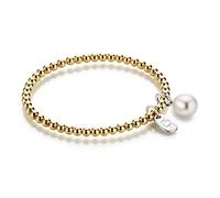 YoungDiamondFashion YDF Spheric-Pearl Kugelarmband flexibel 4 mm Länge 17 cm 925 Sterlingsilber gelbvergoldet echter Diamant 0,01 Carat und echte Süßwasserperle