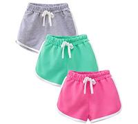 YOUNGSOUL 3er-Pack Mädchen Kurze Hose Sommer Baumwolle Shorts Kinder Sporthose Kurz Hellgrau/Grün/Rose DE: 152-158 (Herstellergröße 160)