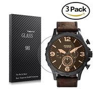 youniker 3 Pack Fossil Herren jr1487 Displayschutzfolie Gehärtetem Glas, Fossil Herren Armbanduhr Nate Displayschutzfolie Folien Glas 9H Härte 0,3 mm Slim, kratzfest, keine Fingerabdrücke, blasenfrei