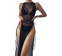 Youning Damen Strandkleid Bikini Cover Up Strandtunika Damen Sommer Netz Transparent Leichte Strandponcho Lang Luftiges Strandkleider Sarong Tuch Strandbluse Sexy Mesh Kleid für Strand Swimwear
