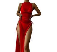 Youning Damen Strandkleid Bikini Cover Up Strandtunika Damen Sommer Netz Transparent Leichte Strandponcho Lang Luftiges Strandkleider Sarong Tuch Strandbluse Sexy Mesh Kleid für Strand Swimwear