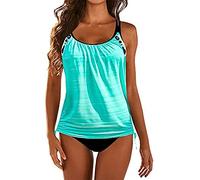 Youning Tankini Damen Bauchweg Bademode Set Zweiteilig Badeanzug Push up mit Einstellbarer Gepolstert Sport Tankinis Oberteil mit Slip Bikini Set Strand Schwimmanzug
