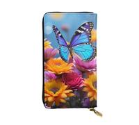 Youpo Bunte Geldbörse mit Schmetterlings-Blumendruck, Leder, lange Clutch-Geldbörse, großes Fassungsvermögen, Reißverschluss, lange Geldbörse für Damen und Mädchen, Schwarz, Einheitsgröße, lässig,