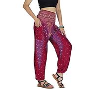 Your Cozy Damen Haremshose Boho Genie Aladin gesmokte Taille Yoga Hose, Pfauenrot, Mittel