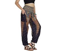 Your Cozy Damen Haremshose Boho Genie Aladin gesmokte Taille Yoga Hose, Pfauenschwarz., X-Groß