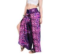 Your Cozy Harem Pants Yoga for Women Palazzo Beach Wear Wide Leg Boho Hippie Bohemian Aladdin Genie (Purple Feather_L)