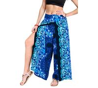 Your Cozy Harem Pants Yoga for Women Palazzo Beach Wear Wide Leg Boho Hippie Bohemian Aladdin Genie (Blue Feather_S)