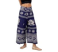 Your Cozy Ihre gemütliche Haremshose für Yoga für Frauen, Palazzo-Strandkleidung, Weite Hosenbeine im Boho-Stil, Hippie-Stil, Bohemian-Stil, Aladdin Genie (marineblauer Elefant_L)