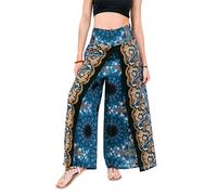 Your Cozy Ihre gemütliche Haremshose für Yoga für Frauen, Palazzo-Strandkleidung, Weite Hosenbeine im Boho-Stil, Hippie-Stil, Bohemian-Stil, Aladdin Genie (marineblaue Feder_L)