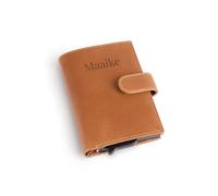 YourSurprise Visitenkartenetui Personalisieren - Kartenetui mit Namen oder Text aus Büffelnappaleder mit Platz für zehn Karten und einem Reißverschlussfach (Braun)