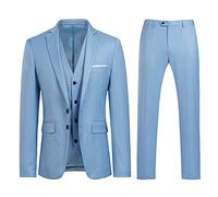 YOUTHUP Anzug Herren 3 Teilig Anzüge Slim Fit 2-Knopf Herrenanzug Modern Formell Sakko Weste Hose für Business Hochzeit, Azurblau, XXL