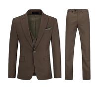 YOUTHUP Anzug Herren 3 Teilige Anzug Slim Fit Business Hochzeit Smoking Spitzenrevers Sakko Weste Hose und Einstecktuch, Dunkelbraun, 3XL