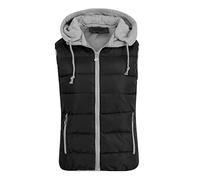 YOUTHUP Damen Steppweste mit Kapuze Leicht Winterweste Freizeit Gilet | Abnehmbare Graue Kapuze, Ärmellos, Bodywarmer, Regular Fit, 2 Reißverschlusstaschen, Wattiertes Futter, für Indoor Outdoor