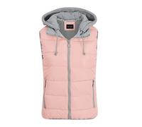 YOUTHUP Damen Steppweste mit Kapuze Leicht Winterweste Freizeit Gilet | Abnehmbare Graue Kapuze, Ärmellos, Bodywarmer, Regular Fit, 2 Reißverschlusstaschen, Wattiertes Futter, für Indoor Outdoor