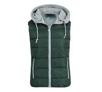 YOUTHUP Damen Steppweste mit Kapuze Leicht Winterweste Freizeit Gilet | Abnehmbare Graue Kapuze, Ärmellos, Bodywarmer, Regular Fit, 2 Reißverschlusstaschen, Wattiertes Futter, für Indoor Outdoor