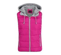 YOUTHUP Damen Steppweste mit Kapuze Leicht Winterweste Freizeit Gilet | Abnehmbare Graue Kapuze, Ärmellos, Bodywarmer, Regular Fit, 2 Reißverschlusstaschen, Wattiertes Futter, für Indoor Outdoor