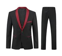 YOUTHUP Herren 3 Teiliger Slim Fit Anzüge Hochzeit Party Herrenanzug Schalkragen Smoking Sakko Hose Weste, Rot, XL