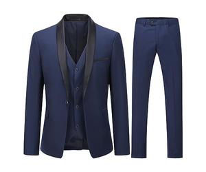 YOUTHUP Herren 3 Teiliger Slim Fit Anzüge Hochzeit Party Herrenanzug Schalkragen Smoking Sakko Hose Weste, Navy blau, S