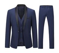 YOUTHUP Herren 3-teiliger Slim Fit Anzug Schalkragen Hochzeit Party Smoking | Sakko Weste Hose, 1 Knopf, Shawl-Revers mit Satin, Einfarbig, Elegant, Mittelschlitz Formell Ball