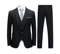 YOUTHUP Herren Anzug Slim Fit 3 Teilig Anzüge für Hochzeit Business Herrenanzug Sakko Anzughose Weste, Schwarz, XL