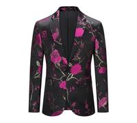 YOUTHUP Herren Sakko Slim Fit Stickerei Anzugsjacke Smoking Jacke mit Blumenmuster für Abendessen Hochzeit Party Abschlussball, Rot, XL