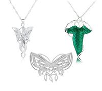 YouU 3 Stück Arwens Abendstern Halskette Elfengrüne Lorien-Brosche Halskette Herr der Ringe Schmetterlings Elfen Brosche Schmuck