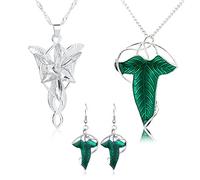 YouU 3 Stück Elfengrüne Lorien-Brosche Halskette Ohrringe Arvvens Abendstern Halskette Cosplay Costume Jewelry for Fans