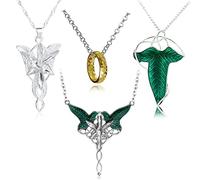 YouU 4 Stück Arwens Abendstern Halskette Elfengrüne Lorien-Brosche Halskette Saurons Ringe Elfen Schmuck