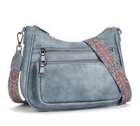 YOVIEE kleine Handtasche Damen Blau Umhängetasche aus veganem Leder tasche Crossbody Bag mit Breitem Gurt Schultertasche Kapazität Reisetasche