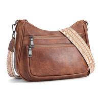 YOVIEE kleine Handtasche Damen Braun Umhängetasche aus veganem Leder tasche Crossbody Bag mit Breitem Gurt Schultertasche Kapazität Reisetasche