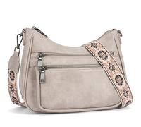 YOVIEE kleine Handtasche Damen Grau Umhängetasche aus veganem Leder tasche Crossbody Bag mit Breitem Gurt Schultertasche Kapazität Reisetasche