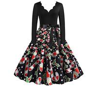 Yowablo Abendkleider Kleider cocktailkleid Frauen Vintage Langarm Weihnachten 1950er Jahre Hausfrau Abendparty Abendkleid (XXL,4Schwarz)