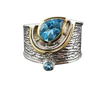 Yowablo Aquamarin Mode Gr鲞e Silber Damen 925 Schmuck Ring Ringe 6-10 zweifarbige Ringe Paar Ringe Set