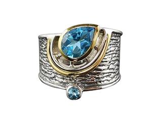 Yowablo Aquamarin Mode Größe für Silber Damen 925 Schmuck Ring Ringe 6-10 zweifarbige Ringe Paar Ringe Set