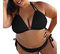 Yowablo Bikini Set Push up Verstellbar Neckholder Bikinioberteil Zweiteiliger Badeanzug Triangel Gedruckt Niedrige Taille Sport Bikinihose Strandkleidung Damen (5XL,Schwarz)