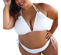 Yowablo Bikini Set Push up Verstellbar Neckholder Bikinioberteil Zweiteiliger Badeanzug Triangel Gedruckt Niedrige Taille Sport Bikinihose Strandkleidung Damen (4XL,Weiß)