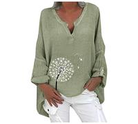 Yowablo Bluse Damen Hemden Hemdbluse Bluse Top Frauen Plus Size Lässig Langarm Blumendruck Hemd mit Lockerem V-Ausschnitt (5XL,1Grün)