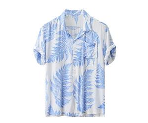 Yowablo Bluse Hemd top Kurzarmhemd Hemd Bluse Männer Bunte Sommer Kurzarm Lose Knöpfe Hawaiian Casual (XXL,2Weiß)