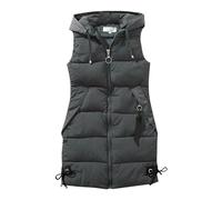 Yowablo Bonprix Damenweste, ärmellos, mittellang, wattierte Jacke mit Kapuze für Herbst und Winter Taucheranzug Damen Kurz (Grey, L)