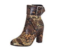 Yowablo Booties Damen Mode Runde High-Heels Snake Print Schuh Schnalle Riemen Größe (39,Braun)