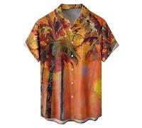 Yowablo Chemise Hommes Rayures Colorées Été Manches Courtes Boutons Lâches Chemisier Décontracté (XL,c-Lila)