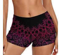 Yowablo Damen-Badeshorts lässig ethnisch Bedruckt mit hoher Taille Kurze Hosen Teenager Mädchen Stoff (L,Wein #3)