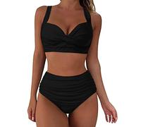 Yowablo Damen-Bikini mit hoher Taille sexy Push-Up Zweiteilige Badeanzüge Vintage-Badeanzug zweiteiliges Retro-Bikini-Set mit hoher Taille und hohem Bund Hotpants Damen (XXL,Schwarz-C)