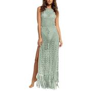 Yowablo Damen-Bikinioberteil Hohle Spitze Quaste Badeanzug Mantel Strand langes Kleid Oma Kittelschürze Alt (M,Grün)