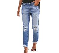 Yowablo Damen-Jeans mit geradem Bein und verwaschenem -Jeans im Distressed-Saum Kurze Jeanshosen (A-Light Blue, XXXL)