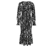 Yowablo Damen-Kleid mit V-Ausschnitt und Langen Ärmeln und Gürteldruck, modisches, lockeres langes Kleid Strickkleid Schwarz (Black, L)